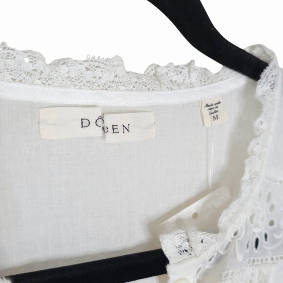 Doen Windsor Salt White Midi Dress Eyelet Lace Ruffle Size M NWOT - Picture 4 of 10